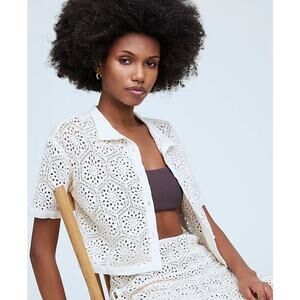 Madewell Aqua Bendita Short Sleeve Shell Seed Shirt US Women's L New